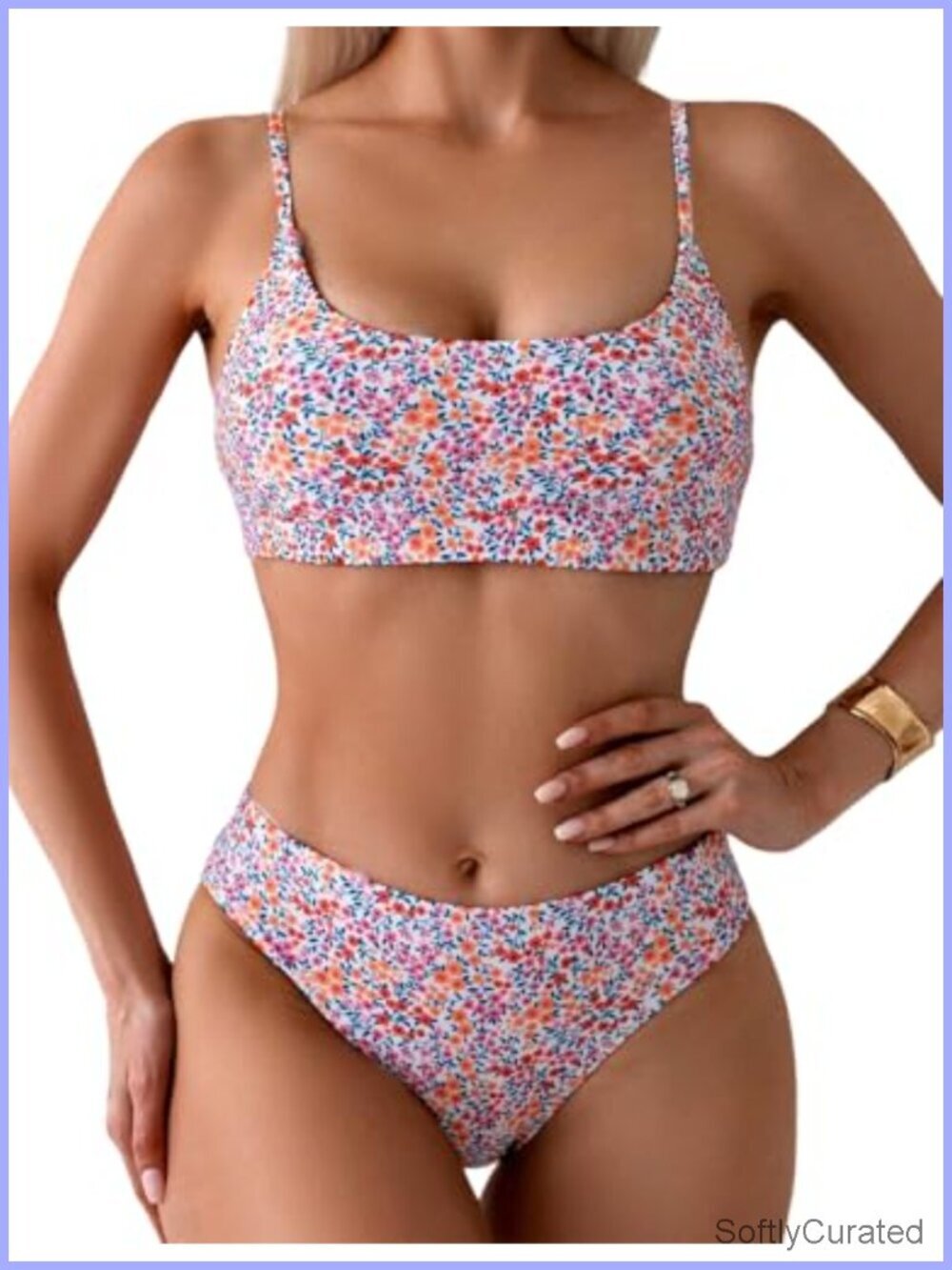 Women's Two Piece Bikini Set Floral Print Spaghetti Straps Scoop Neck Cheeky